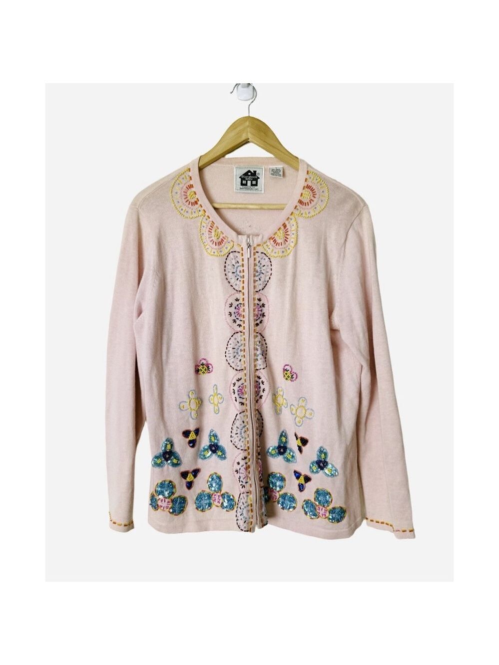 Storybook Knits HSN Butterfly Floral Embellished Cardigan Sweater Large Cottage